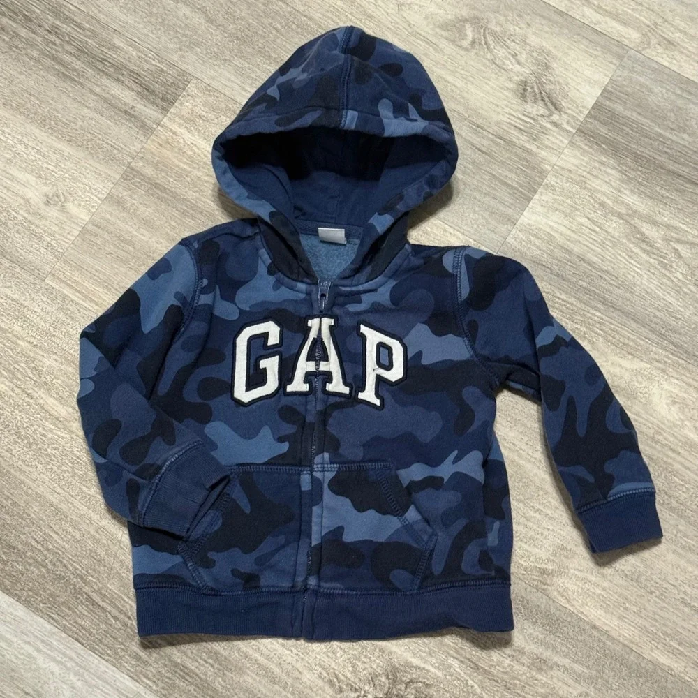 GAP Baby Boys Camouflage Zip Up Hoodie Jacket 18 24 Months Blue
